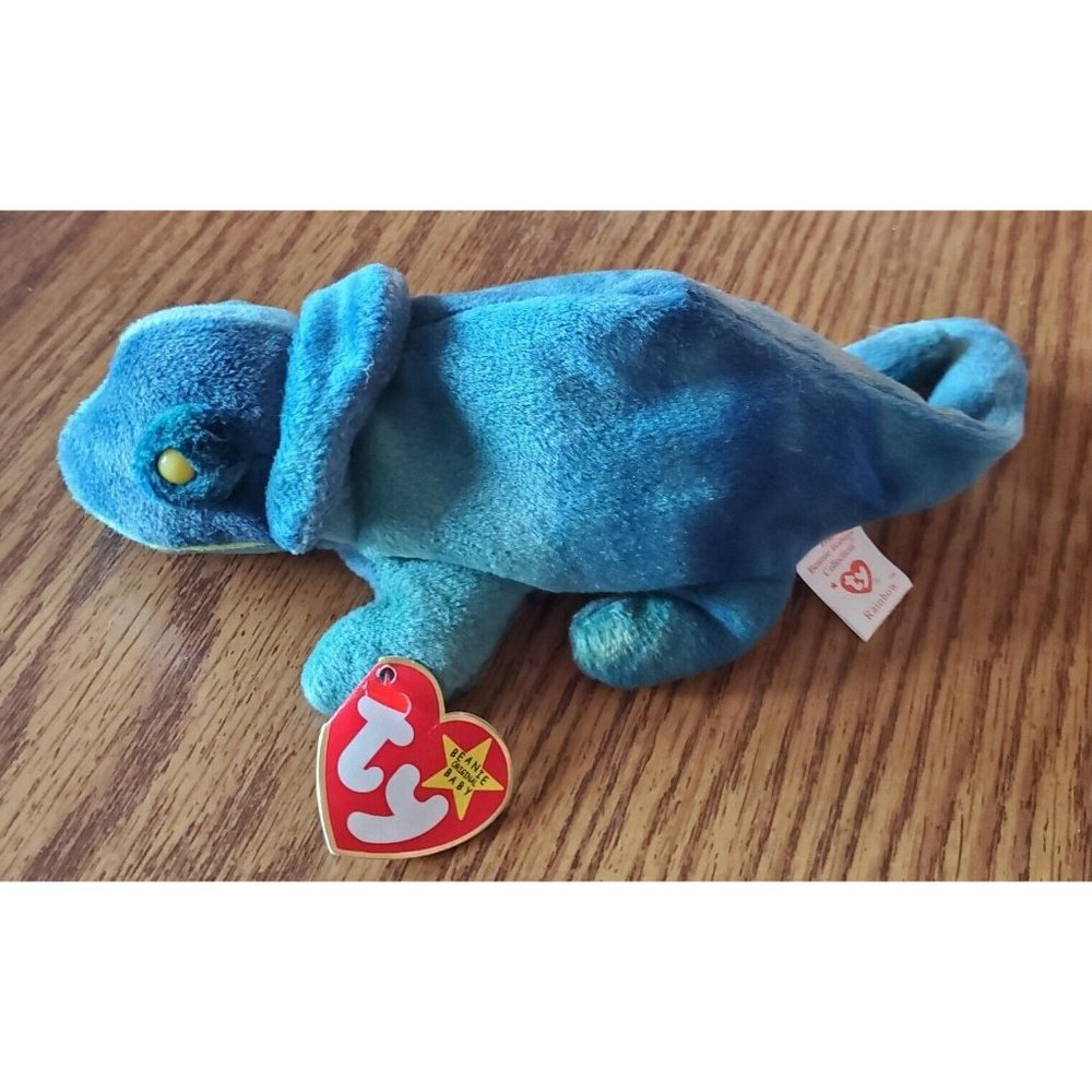 1997 Retired Ty Original Beanie Baby "RAINBOW" Chameleon P.E. Polyester Fiber